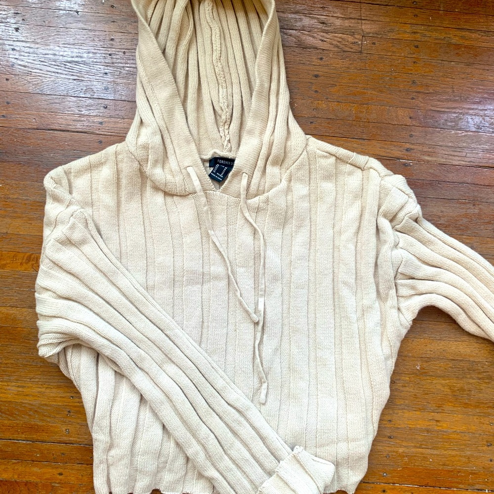 light beige cropped hooded sweater